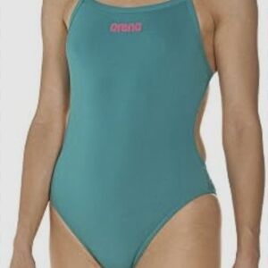 WOMEN'S TEAM SWIMSUIT SWIM PRO SOLID - WATER/SHOCKING PINK